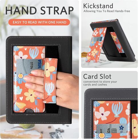 CoBak Case with Stand for Kindle Paperwhite 12th Gen 2024 Released (7") & Kindle Colorsoft Signature Edition - Durable PU Leather Cover with Auto Sleep Wake, Card Slot, Hand Strap Feature in Saudi Arabia