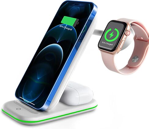 الشاحن اللاسلكي ، 3 في محطة شحن لاسلكية واحدة لجهاز iPhone 14/13/11/11/11/PRO/PRO MAX/XR/XS MAX/8/8 PLUS ، سلسلة IWATCH ، AIRPODS-WHITE in Kuwait