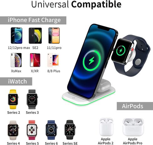 الشاحن اللاسلكي ، 3 في محطة شحن لاسلكية واحدة لجهاز iPhone 14/13/11/11/11/PRO/PRO MAX/XR/XS MAX/8/8 PLUS ، سلسلة IWATCH ، AIRPODS-WHITE in Kuwait