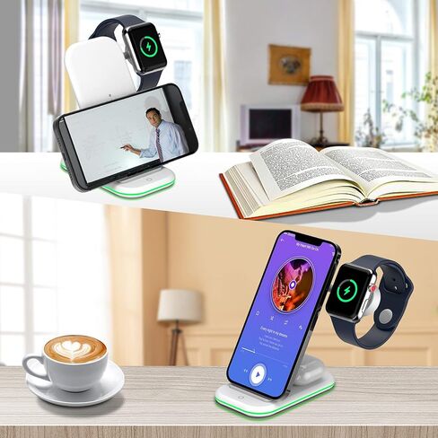 الشاحن اللاسلكي ، 3 في محطة شحن لاسلكية واحدة لجهاز iPhone 14/13/11/11/11/PRO/PRO MAX/XR/XS MAX/8/8 PLUS ، سلسلة IWATCH ، AIRPODS-WHITE in Kuwait