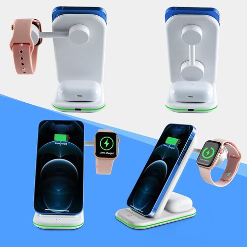 الشاحن اللاسلكي ، 3 في محطة شحن لاسلكية واحدة لجهاز iPhone 14/13/11/11/11/PRO/PRO MAX/XR/XS MAX/8/8 PLUS ، سلسلة IWATCH ، AIRPODS-WHITE in Kuwait