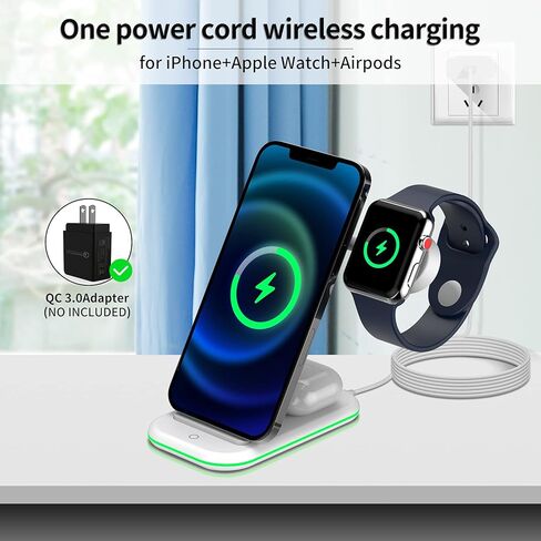 الشاحن اللاسلكي ، 3 في محطة شحن لاسلكية واحدة لجهاز iPhone 14/13/11/11/11/PRO/PRO MAX/XR/XS MAX/8/8 PLUS ، سلسلة IWATCH ، AIRPODS-WHITE in Kuwait