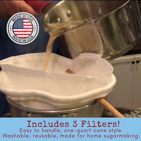 Maple Syrup Filter Set - 1 Qt. (3 pieces) - One Maple Syrup Making Heavy Duty Synthetic Filter and Two Pre Filters - REUSABLE – Perfect Size for at Home Maple Sugaring (1 Quart). Made in USA in Saudi Arabia