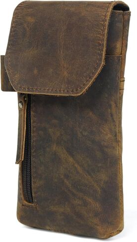 Genuine Full-Grain Distressed Brown Buffalo Leather Cell Phone Holsters –8"H x 4" W Leather Cell Phone Holster for Large Smartphones – Secure & Durable Phone Belt Holder in Kuwait