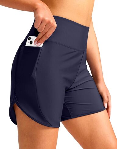 شورت سباحة نسائي من SANTINY مقاس 5 بوصات سريع الجفاف بخصر عالٍ UPF50+ شورت سباحة للشاطئ للنساء مع جيوب مبطنة in Kuwait