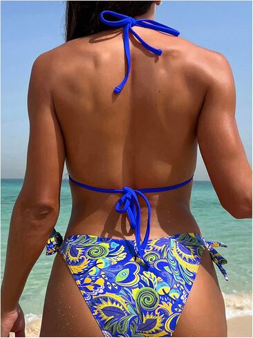 COZYEASE Women's Bikini Sets 2 Piece Halter Triangle Allover Print Swimsuit Set Boho Knot Side Bathing Suit Set in Kuwait