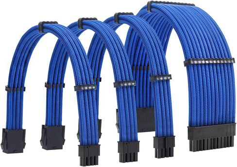 PSU Extension Sleeved Cables Kit - 18AWG 30cm ATX 24pin, CPU4+4p, PCI-E 6+2p, PCI-E 6p - Blue - Compatible with RM, EVGA, Corsair, HX series Power Supplies in Saudi Arabia