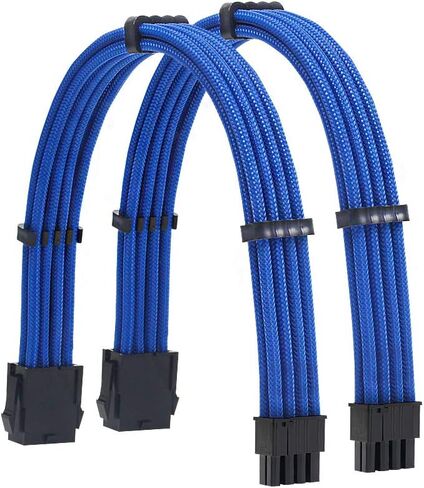 PSU Extension Sleeved Cables Kit - 18AWG 30cm ATX 24pin, CPU4+4p, PCI-E 6+2p, PCI-E 6p - Blue - Compatible with RM, EVGA, Corsair, HX series Power Supplies in Saudi Arabia