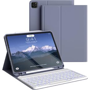 for iPad Pro 11 Inch Case with Keyboard (4th/3rd/2nd, 2022/2021/2020 Release) - 7 Colors Backlit Wireless Detachable Folio Keyboard, Flip Cover with Pencil Holder for iPad Pro 11, Purple