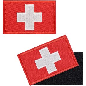 Demearly 2 PCS First Aid Kit Patch, Medic Red Cross Patch Tactical Medical Patches for Packs Military Bags Backpacks Clothings Jackets Hats Pet Harness (Embroidered, 3x2 in)