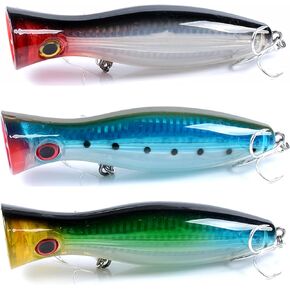 3Pcs Topwater Super Big Hard Offshore Popper Fishing Lures Set in Freshwater Saltwater for Bass Salmon Trout Walleye Redfish 38