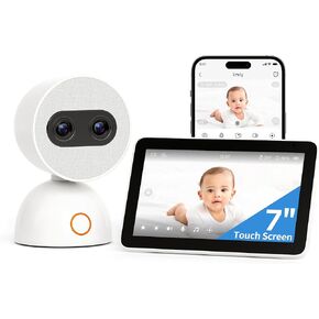 Simsky Video Baby Monitor with 2× 4MP Camera, 7" HD Touch Screen WiFi Smart Audio Monitor, 6X Optical Quality Zoom, App Remote Access, AI Tracking, Intelligence Detection, 32GB Local Storage