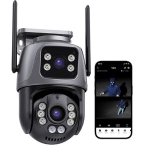 Security Cameras Wireless Outdoor 2.4G WiFi Home Security Cameras Outdoor Dual Lens Linkage 360°View 4MP Two-Way Talk,AI Detection,Full-Color Night Vision,Auto Tracking,Light Alarm,24/7 Recording