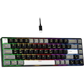 Newmen GM681 60% Mechanical Keyboard,68 Keys Compact USB Gaming Mechanical Keyboard,Custom LED Backlit Hot Swappable Small Mini Computer Wired Keyboard for PC Gamer Win Mac,Black/White/Grey,Red Switch