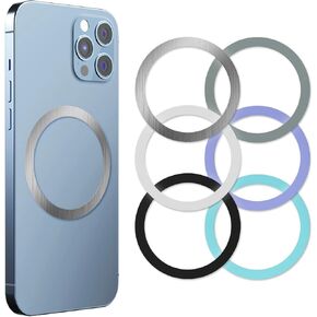 Adhesive Metal Ring Sticker,Mag Ring Circle Attachment for Phone Case,for Magsafe Magnetic Wireless Charging 6 Pack Compatible Cell Phone iPhone Pixel (Black+White+Gray+Sliver+Green+Purple)