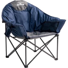 Oversized Camping Chair Padded Moon Round Saucer Chair with Cup Holder and Carry Bag Folding Comfy Sofa Chair for Lawn Patio Sports, Supports 500lbs, Blue & Gray