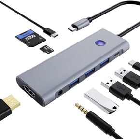 9-in-1 USB C Docking Station, Multiport Hub with 100W PD Charging, 4K 60Hz HDMI, USB 3.0, SD & TF Card Slots, Audio Port, Compatible with Windows, Mac OS, Linux, and iPad