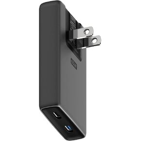 AC Slim Adapter 65W Carbide 65W with Dual USB C Cable Ports, Fast Charge Ports