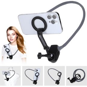 LINGSFIRE Neck Phone Holder for Recording, Magnetic Neck Mount for Phones Hand Free Cell Phone Holder Around Neck and Chest Stand Strap Video Recording for All Phones