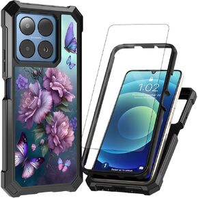 for Boost Summit 5G Phone Case with Tempered Glass Screen Protector, Heavy Duty Shockproof Rugged Bumper Dual Layer Cover Protective Case for Boost Mobile Summit 5G,Highland Cow Ox Cattle