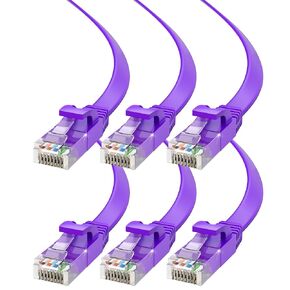 Cat6 Ethernet Cable 2ft, 6-Pack Purple - Flat High-Speed Network Cables for Gaming, Streaming, Router, Modem, PC, PS5, Xbox - Durable & Space-Saving Design