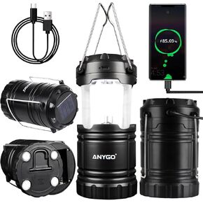 Camping Lanterns for Power Outages, Emergency Led Battery Operated Lights, USB & Solar Rechargeable Lamp with Foldable Hook & Mangnetic Base for Camp Essentials, Outdoors, Fishing 4-Pack