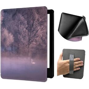 Case for All-New Kindle Paperwhite (7", 12th Generation, 2024 Release) with Hand Strap, Lightweight PU Leather and TPU Soft Back Cover with Auto Wake/Sleep Function (Swan Lake)