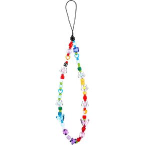 Phone Strap, Beaded Phone Lanyard Wrist Strap, Smile Face Colorful Rainbow Decoration, Anti-Lost Phone String, Phone Charm Chain Phone for Women Handmade Cell Phone Accessories