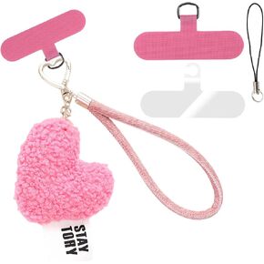 Plush Love Heart Phone Charms With Phone Tether Tab, Cute Handmade Heart-shaped Pendant Phone Lanyard Keychain Bag Charm, Hanging Accessory AntiLost Wrist Strap Gifts for Women
