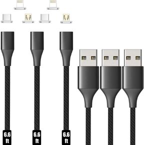 NetDot Magnetic Charging Cable, Gen10 3 Pack (6.6ft) 3in1 Max 18W Fast Charging Magnetic Phone Charger and Data Transfer Magnetic Charger for Micro USB, USB-C/Type c and i-Product