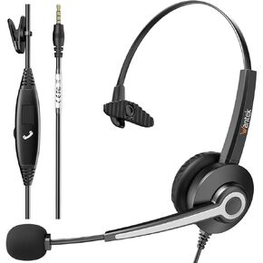 Wantek Headset with Microphone for PC Wired Headphones 3.5mm Headsets with Noise-Cancelling Microphone for Laptop - Computer Headphones with Mic in-line Control for Home