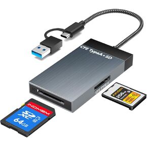 Dual-Slot CFexpress Type A and SD Card Reader, 10Gbps Dual-Slot USB 3.1 Cards Readers, Compatible with Windows/Mac OS/Linux/Android