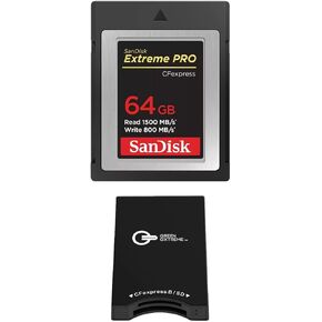 SanDisk Extreme PRO 64GB CFexpress Type-B Memory Card, Bundle with Green Extreme Dual-Slot Memory Card Reader