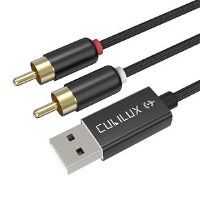 Cubilux RCA to USB Input Cable, 2 RCA to USB A Line in Aux Cord, Dual RCA to USB Stereo Audio Capture Cable for Laptop, PC, Computer, 5 Feet