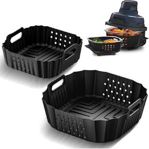 HOMELYLIFE Air Fryer Silicone Liners for Ninja Crispi FN101GY/FN101SG/FN101ST, Big Liner for 4 QT Glass Container & Small Liner for 6 Cups Glass Container, 2 Pcs Reusable Non-Stick Basket Accessories
