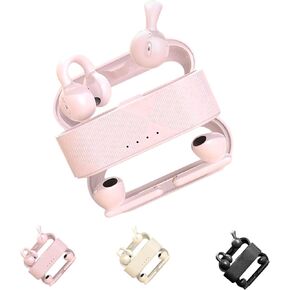 Two Pairs Open Ear Wireless Headphones Open Ear Wireless Headphones 48 Hours Battery Life Open Earbuds with Ear Premium Stereo Earbuds Clip Workout Headphones（Beige）