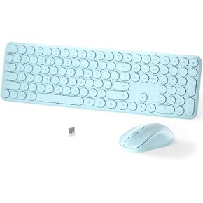 Wireless Keyboard and Mouse Set – MPTOG Full-Sized 110Pcs Slim Round Key Design, Quiet Typing, Adjustable DPI Ergonomic Mouse, Wireless Combo for PC, Mac, Laptop, Tablets(Crystal Blue)