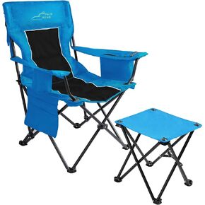 FAIR WIND Oversized Padded Camping Chair with Footrest Stool Set Heavy Duty Support 300 LBS Cooler Bag Chair - Blue