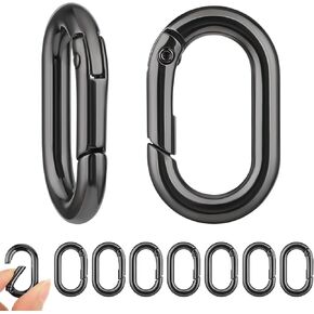 10 Pack 1 Inch Small Carabiner Clip Metal Tiny Oval Carabiner Spring O Rings Hooks Car Key Rings Hook Dog Tag Clips Purse Keychain Replacement for Lanyard Keychain Outdoor Camping (Black)
