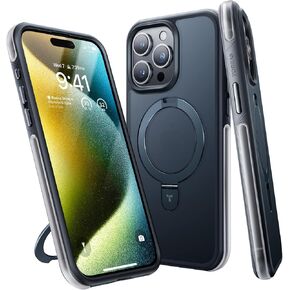 TORRAS Shock-Absorbent for iPhone 15 Pro Max Case with Air-Filled Bumper, Mil-Grade Drop Protection, Compatible with MagSafe, Built-in Stand & Ring Holder for iPhone 15 ProMax Case, Ostand Black