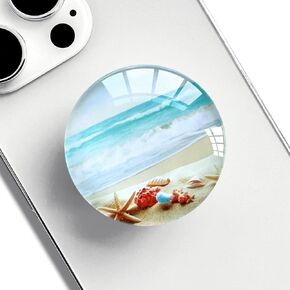 Translucent Clear Phone Grip with Expanding Kickstand,Cell Phone Collapsible Stand Beach Ocean Starfish Design for Smartphones