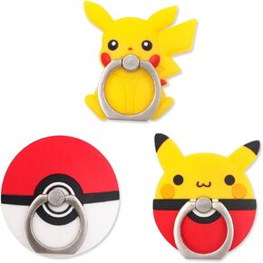 Poke Monster Ball 3 Pcs Set 2-in-1 Mobile Cell Smart Phone Kickstand Finger Ring and Holder Stand Grip for iPhone Samsung Android