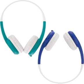 ONANOFF BuddyPhones Connect, Volume-Limiting Kids Headphones, Foldable, Durable, Built-in Audio Sharing Cable with in-Line Mic, Best for Kindle, iPad, iPhone and Android Devices, Blue and Green