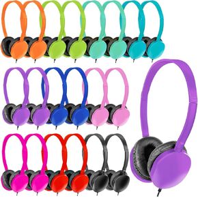 15 Pack Bulk Classroom Headphones for Students Kids School Wholesale Headphones Class Set with 3.5mm Jack for Chromebook Laptop PC Computer Mixed Color (B)