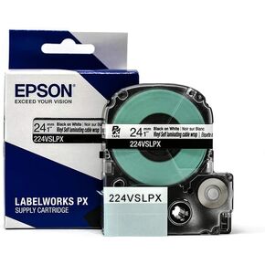Epson LABELWORKS 224VSLPX-5PK Tape Cartridge - 5 Pack Black on White Flexible and Durable Vinyl Self Laminating Overwrap Industrial Label Maker Tape - 1" (24MM) Wide, 26.2 ft 5 Cartridges