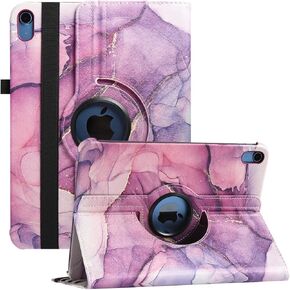 RLINGX Rotating Case for iPad 10th Generation 10.9 inch 2022, 360 Degree Rotating Multi-Angle Viewing Folio Stand Case for iPad 10th Gen 2022, Auto Sleep/Wake (Purple Marble)