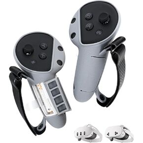 Silicone Controller Grips Cover Compatible with Quest 3S/Quest 3, Adjustable Active Knuckle Straps with Easy Battery Access and Replacement Design, VR Beat Saber Grips for Meta Quest 3S