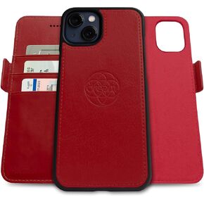 Dreem Fibonacci Wallet Case for iPhone 13 Mini | 2-in-1 Detachable Vegan Leather Cover with Built-in Kick-Stand, RFID Blocking Card Holder, MagSafe Compatible [Red]