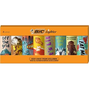 BIC Pocket Lighter, Special Edition Good Vibes Collection, Assorted Unique Lighter Designs, 8 Count Pack of Lighters