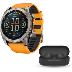 Garmin Fenix 8 Sapphire 51mm GPS Smartwatch with 1.4-Inch AMOLED Display (Spark Orange and Graphite) Bundle with Truly Wireless Earbuds (Black) (2 Items)